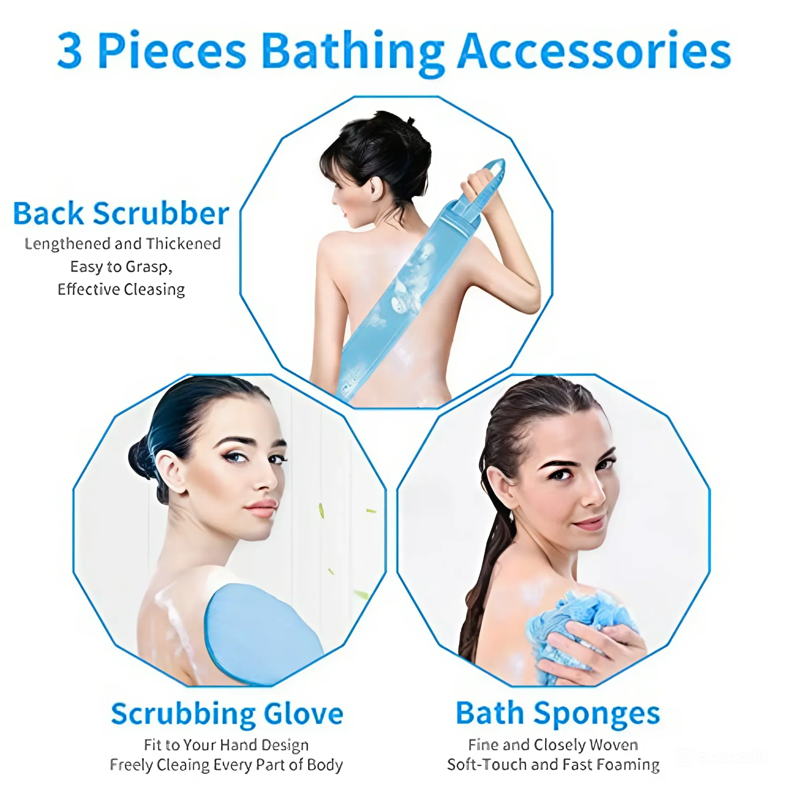 AM5638 3 PCS Bathing Exfoliating Set (MultiColour) - Back Scrubber exfoliating gloves - Easy to clean For Men And Women (Set of 1) - Image 3