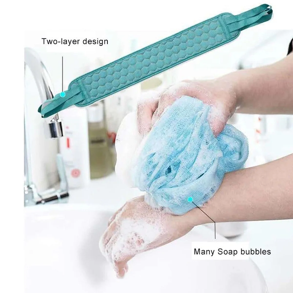 AM5638 3 PCS Bathing Exfoliating Set (MultiColour) - Back Scrubber exfoliating gloves - Easy to clean For Men And Women (Set of 1) - Image 4