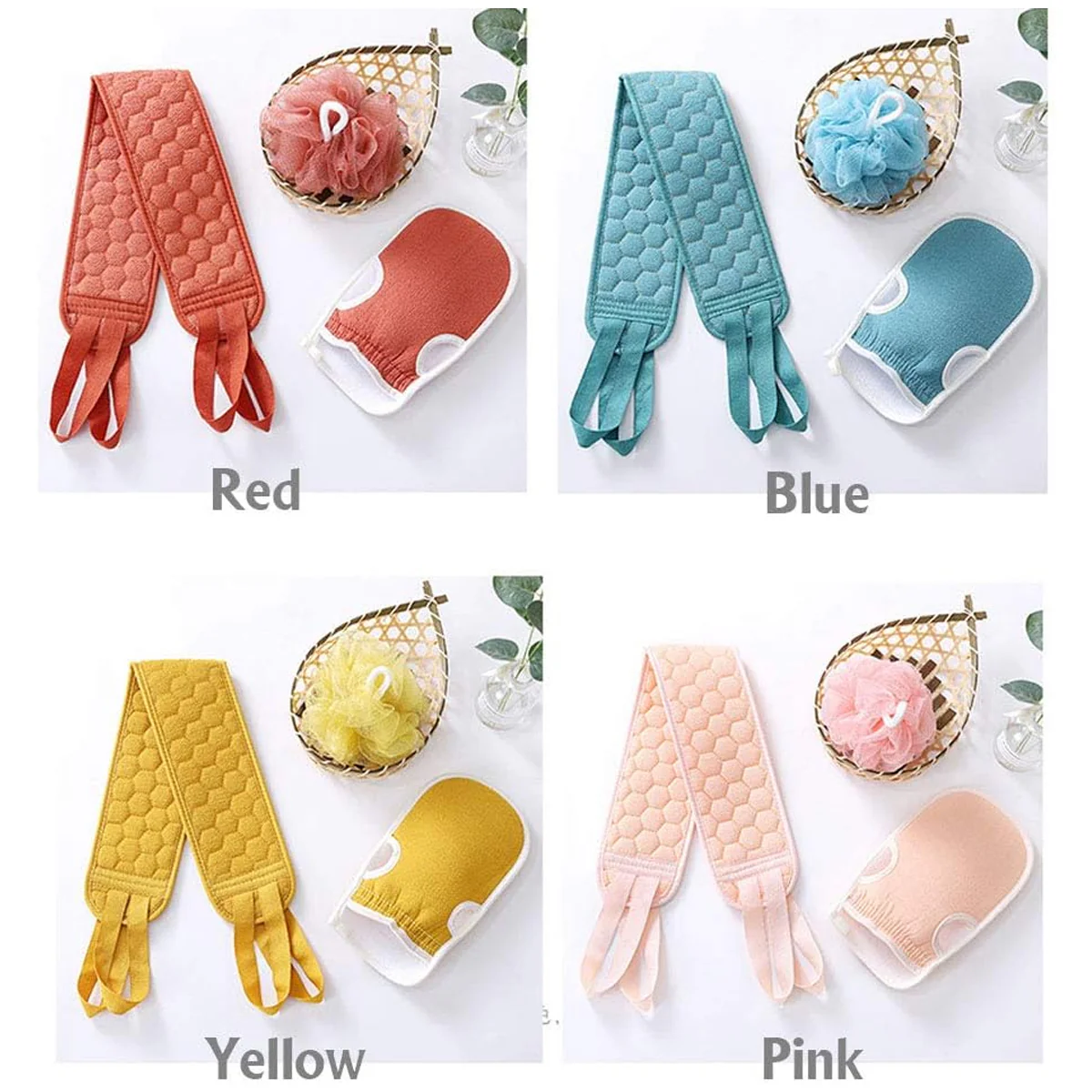 AM5638 3 PCS Bathing Exfoliating Set (MultiColour) - Back Scrubber exfoliating gloves - Easy to clean For Men And Women (Set of 1) - Image 6