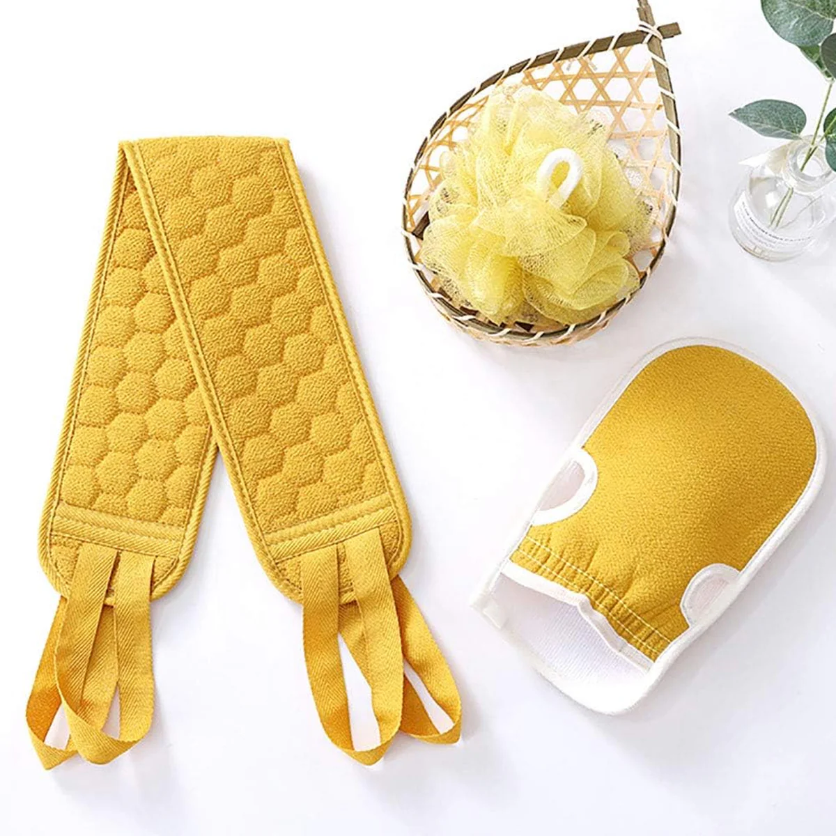 AM5638 3 PCS Bathing Exfoliating Set (MultiColour) - Back Scrubber exfoliating gloves - Easy to clean For Men And Women (Set of 1) - Image 8