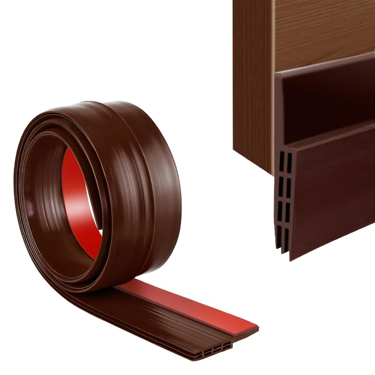 AM5641 Self-Adhesive Silicone Door/Window Shield Tape Door Bottom Sealing Strip Air Gap Cockroach Insect Bugs Draft Stopper Waterproof and Soundproof (1 m, Brown)