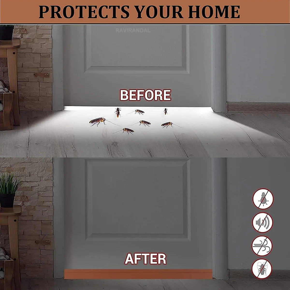 AM5641 Self-Adhesive Silicone Door/Window Shield Tape Door Bottom Sealing Strip Air Gap Cockroach Insect Bugs Draft Stopper Waterproof and Soundproof (1 m, Brown) - Image 2
