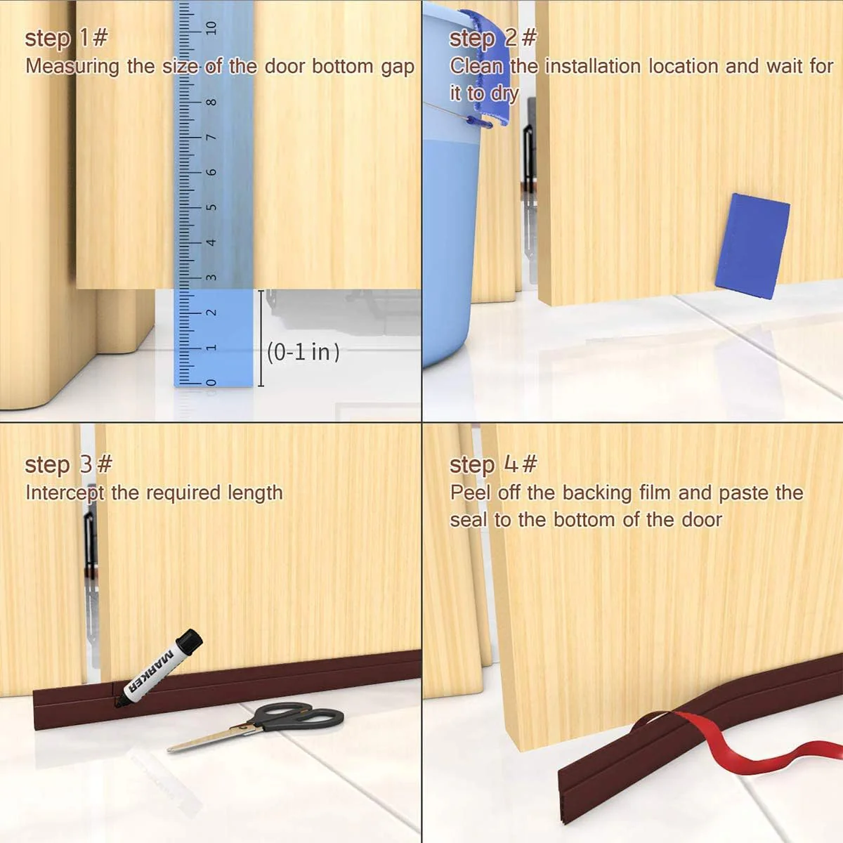 AM5641 Self-Adhesive Silicone Door/Window Shield Tape Door Bottom Sealing Strip Air Gap Cockroach Insect Bugs Draft Stopper Waterproof and Soundproof (1 m, Brown) - Image 6