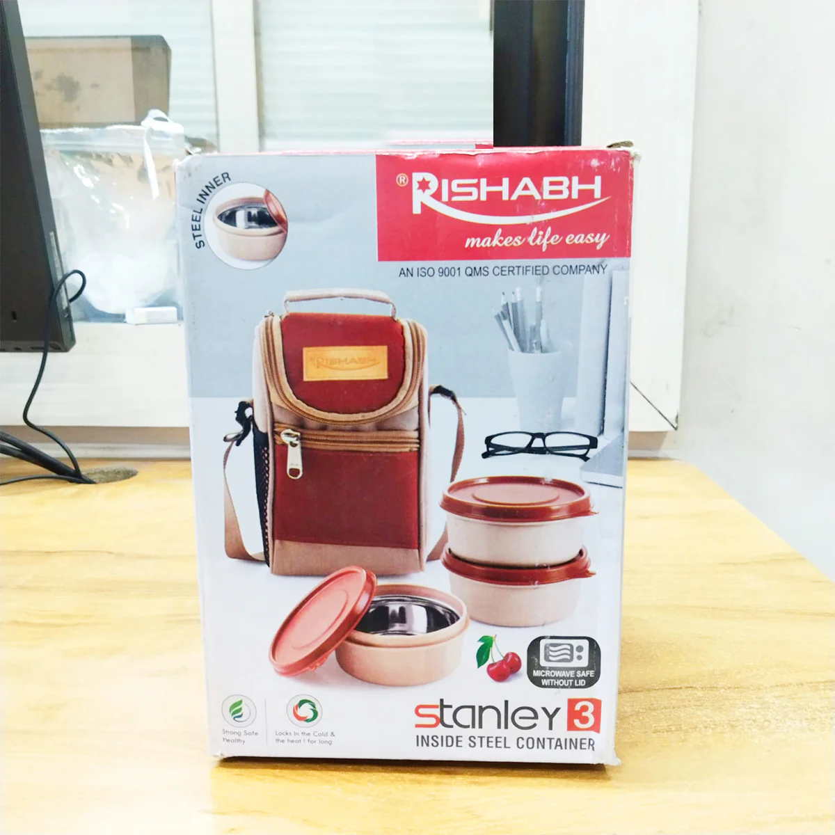 AM5653 Rishabh Galaxy Stanley 3 Inside Steel Container - Microwave Safe and 100% Leak Proof Lunch Box 3 Containers Lunch Box - Image 4