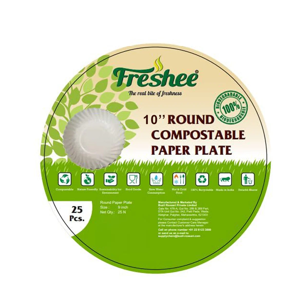 AM5732 Freshee Paper Plates 25pcs, 10inch Round Disposable Small Paper Plates for Serving Party Snacks, Food, Cakes - Image 2