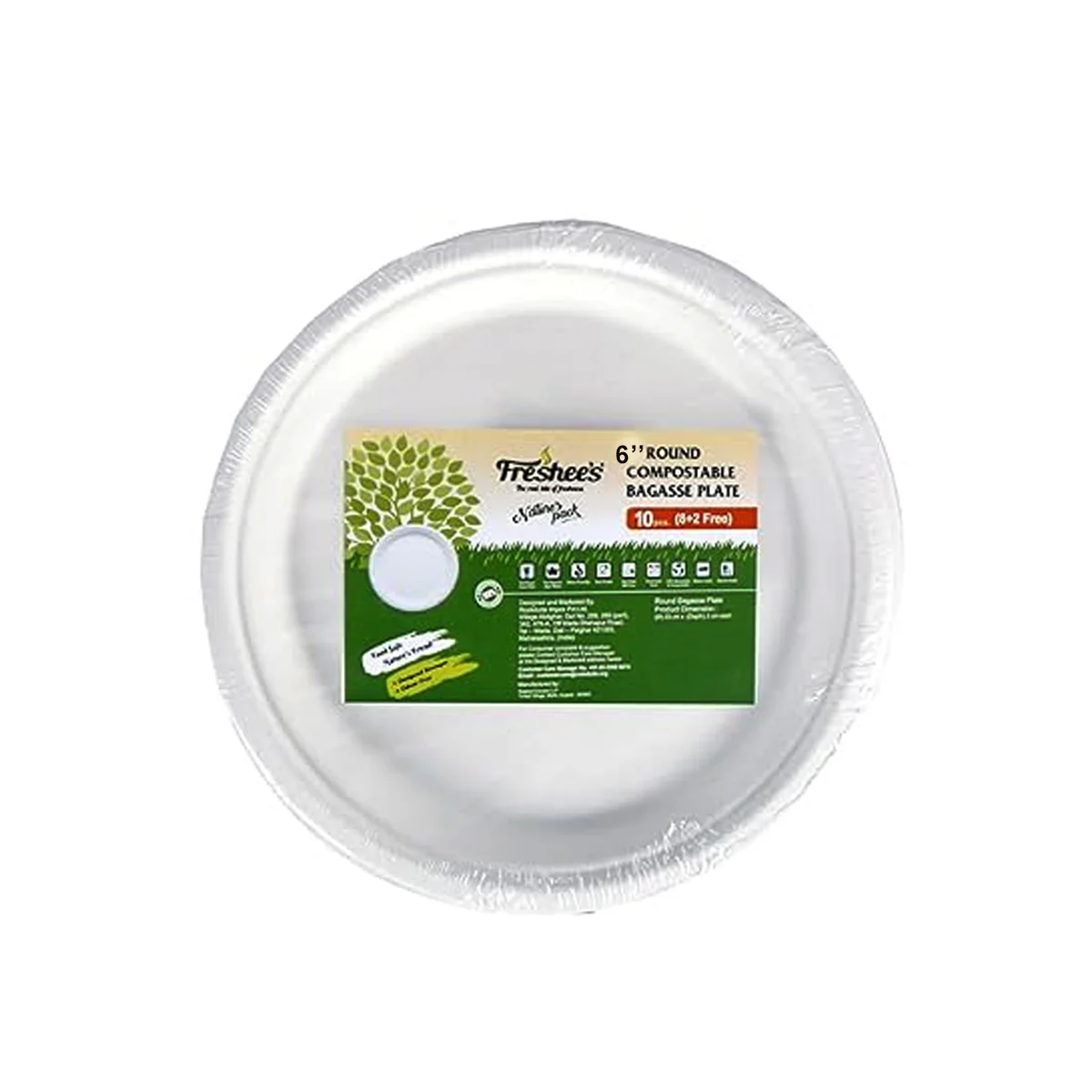 AM5733 Freshee Compostable Bagasse Round Plates (6inch, Pack of 10pc) Food Plate for Party, Wedding, Snack, Dinner - Image 3