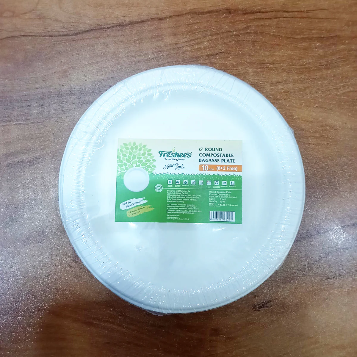 AM5733 Freshee Compostable Bagasse Round Plates (6inch, Pack of 10pc) Food Plate for Party, Wedding, Snack, Dinner - Image 5