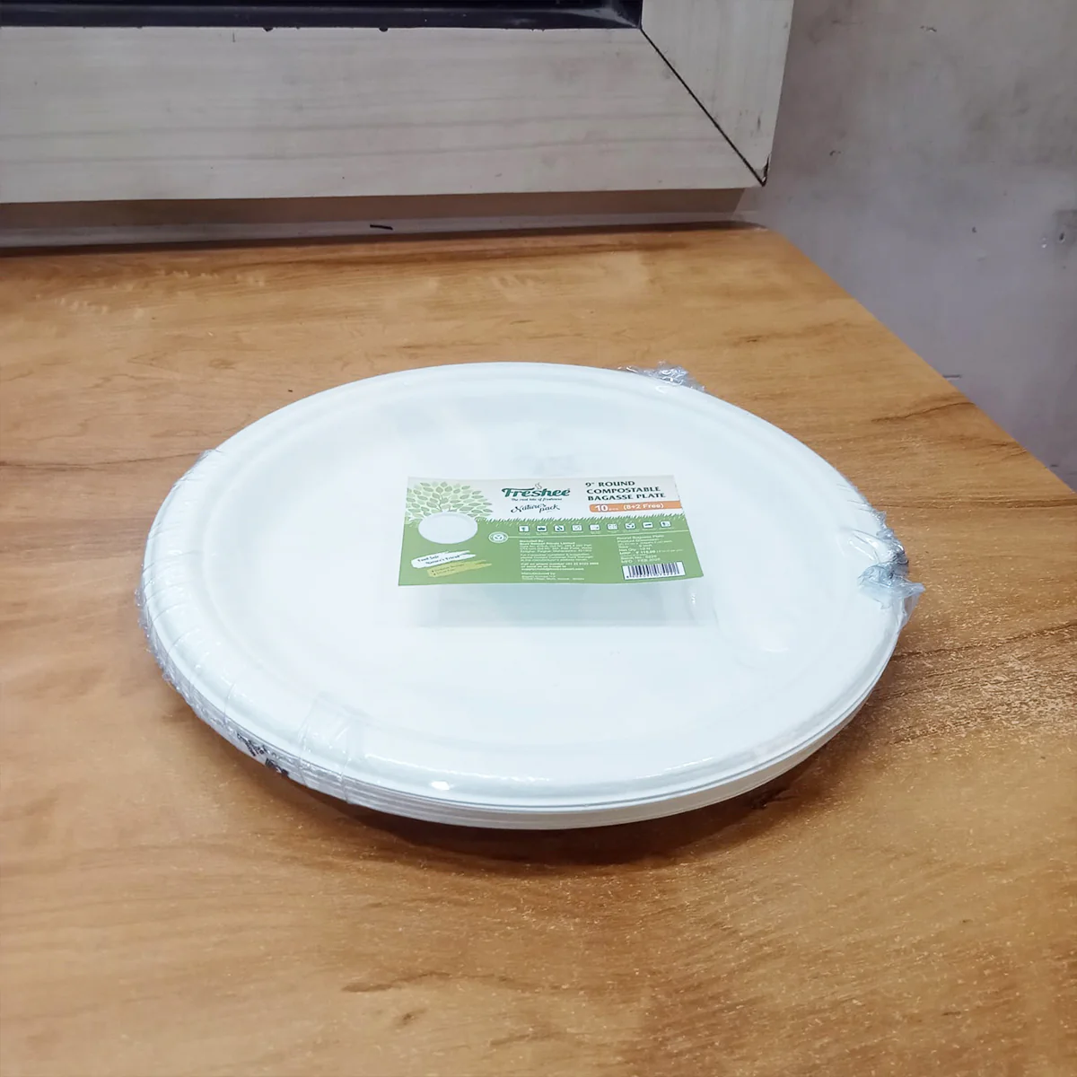 AM5734 Freshee Compostable Bagasse Round Plates (9inch, Pack of 10pc) Food Plate for Party, Wedding, Snack, Dinner - Image 5