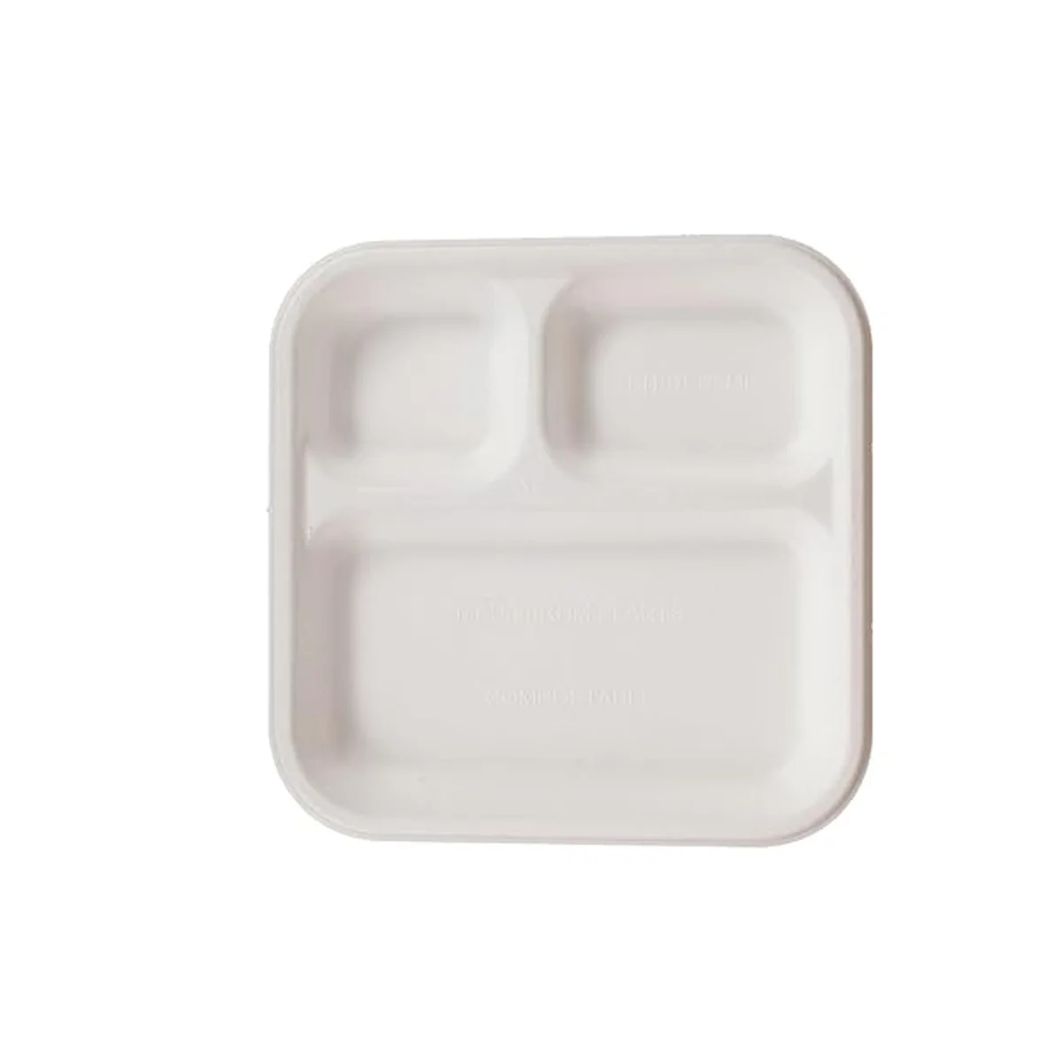 AM5736 Freshee Compostable 3 Compartment Square Meal Bagasse Plate (Set of 10pc) - Image 3