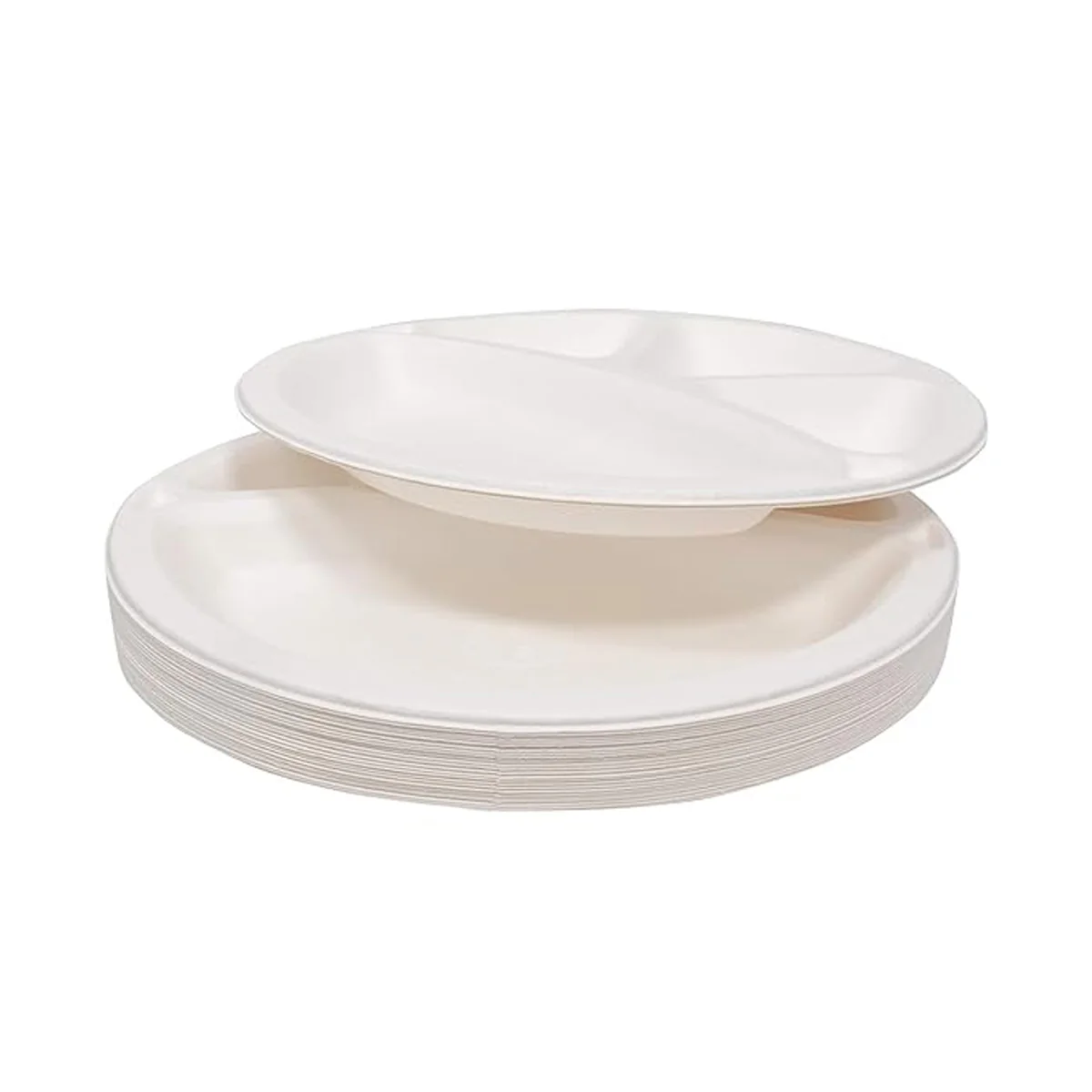 AM5737 Freshee Compostable 4 Compartment Bagasse Round Plate (11 Inch, Pack of 10pc) - Image 4
