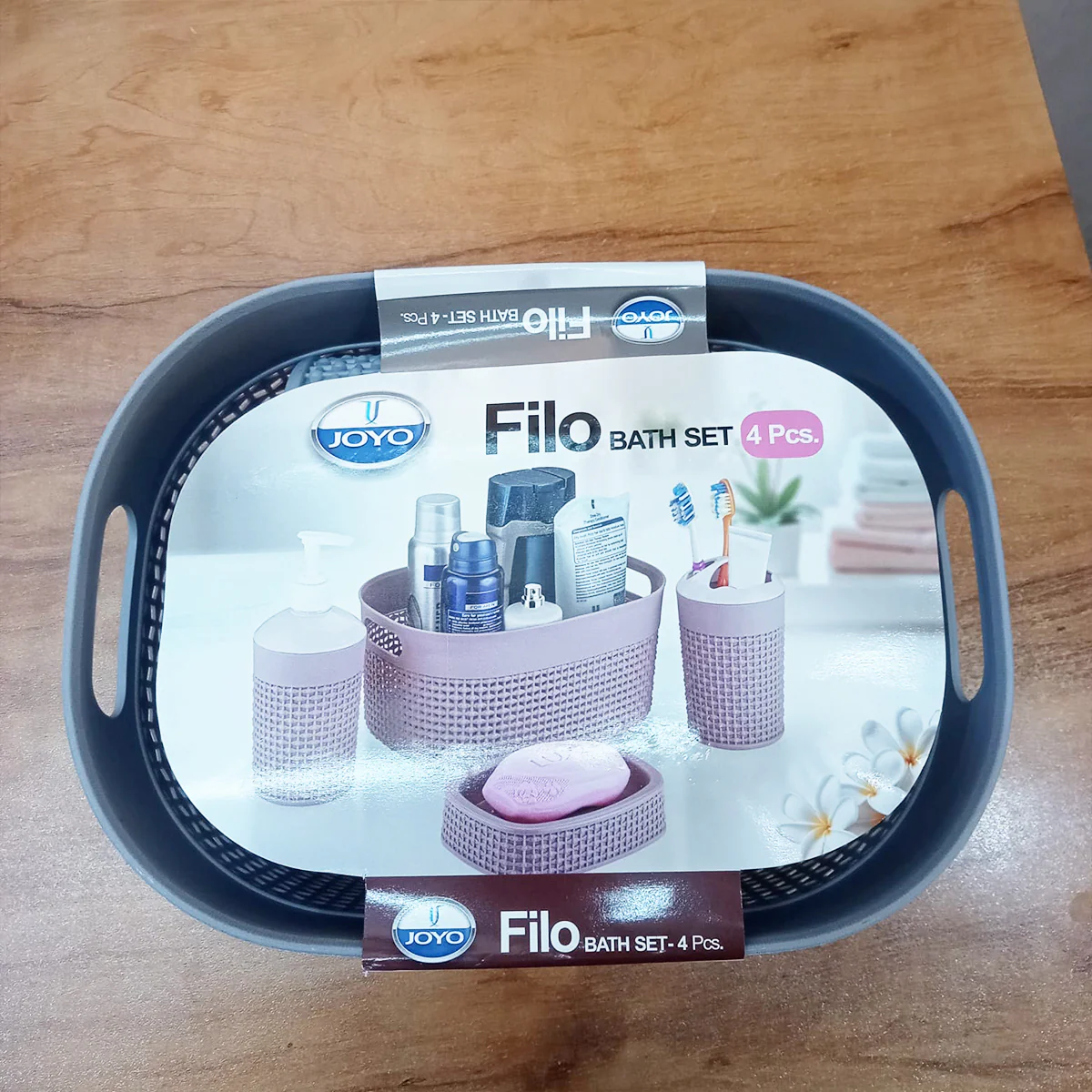 AM5748 JOYO Filo Bath Set - Oval Basket, Liquid Dispenser, Toothbrush Holder, Soap Dish, Brown, 4 pcs - Image 6