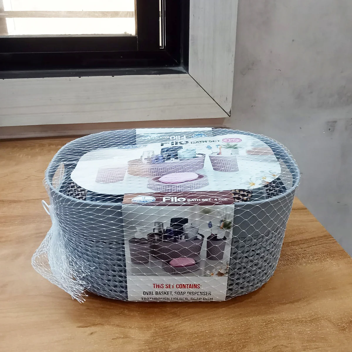 AM5748 JOYO Filo Bath Set - Oval Basket, Liquid Dispenser, Toothbrush Holder, Soap Dish, Brown, 4 pcs - Image 7