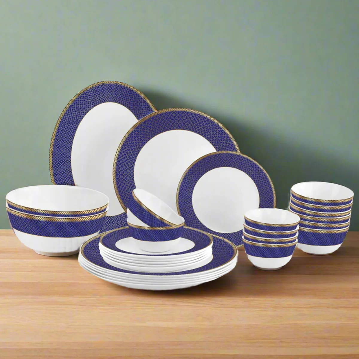 AM5752 Cello Opalware Solitaire Series Sapphire Dinner Set, 27 Units - Opal Glass Dinner Set for 1 | Crockery Set for Festive Ocassions, Parties | White Plate and Bowl Set