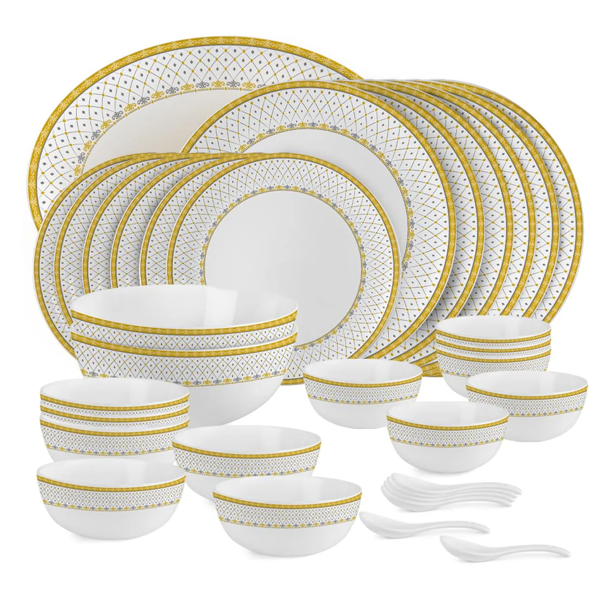 AM5753 Cello Opalware Divine Infinity Dinner Set, 33 Units | Microwave & Dishwasher Safe | Light-Weight & Thermal Resistant | Crockery Set for Dining & Gifting - Image 3