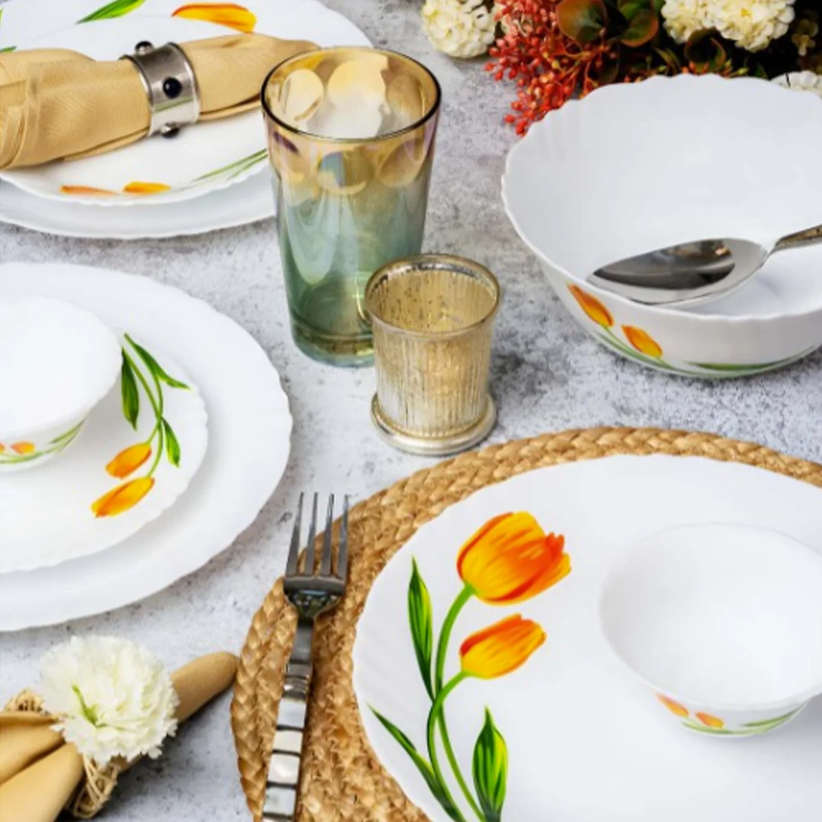 AM5754 Cello Opalware Imperial Collection Dinner Set, 19 Pieces - (Navy Blue & Vinea Designs) - Image 4