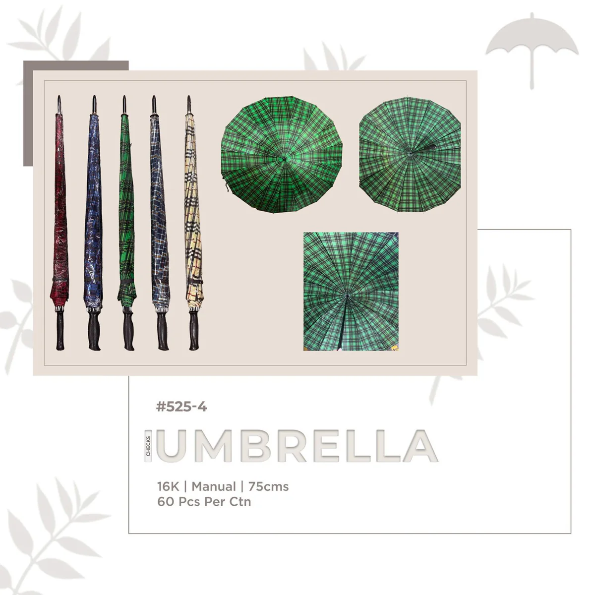AM5791 Single Fold Manual Open Waterproof Checks Umbrella (Multicolour) - Image 4