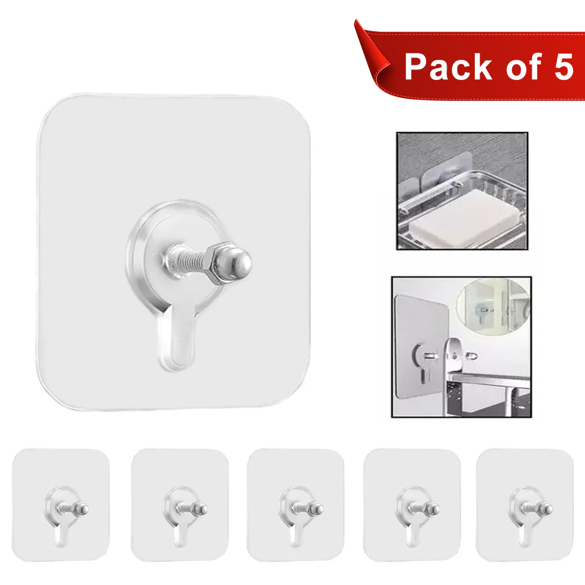 AM5842 Adhesive Screw Hooks for Wall Without Drilling (Pack of 5)