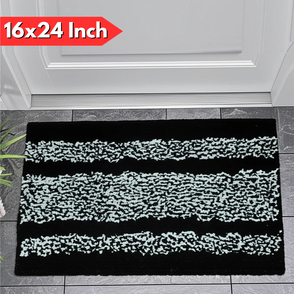 AM5850 Lining Print Microfiber Door & Bath Mat (RG, 16x24 Inch) Multicolour - Image 2