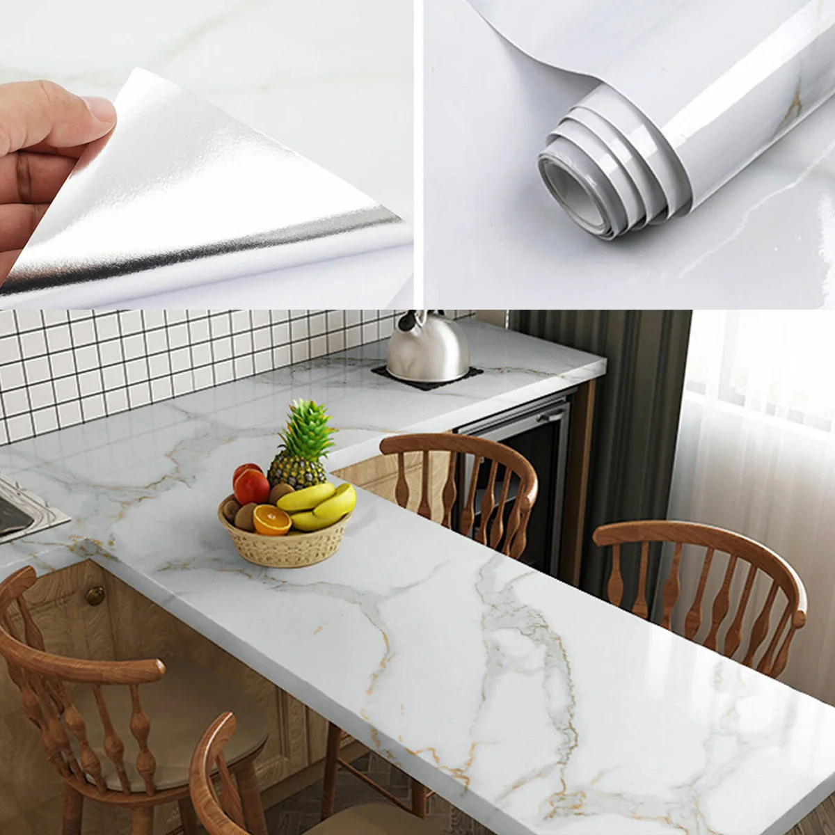 AM5867 Multi-Design Marble Foil Kitchen Stickers (60CM X 2M) - 1 Piece - Image 2