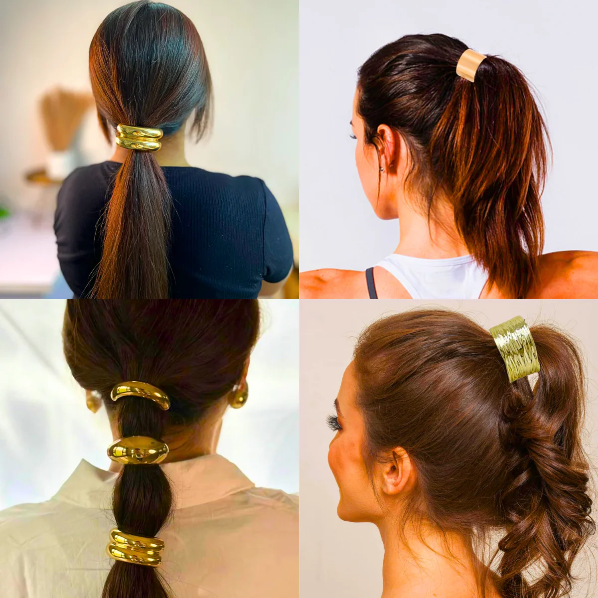 AM5875 Multidesign Women Luxe Golden Metallic Ponytail Holder Hairband - 1 Pcs - Image 2