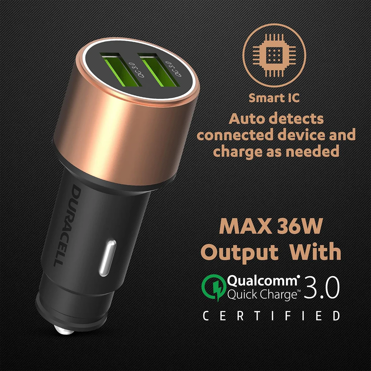 AM5890 Duracell 36W Fast Car Charger Adapter with Dual USB Port - Image 2
