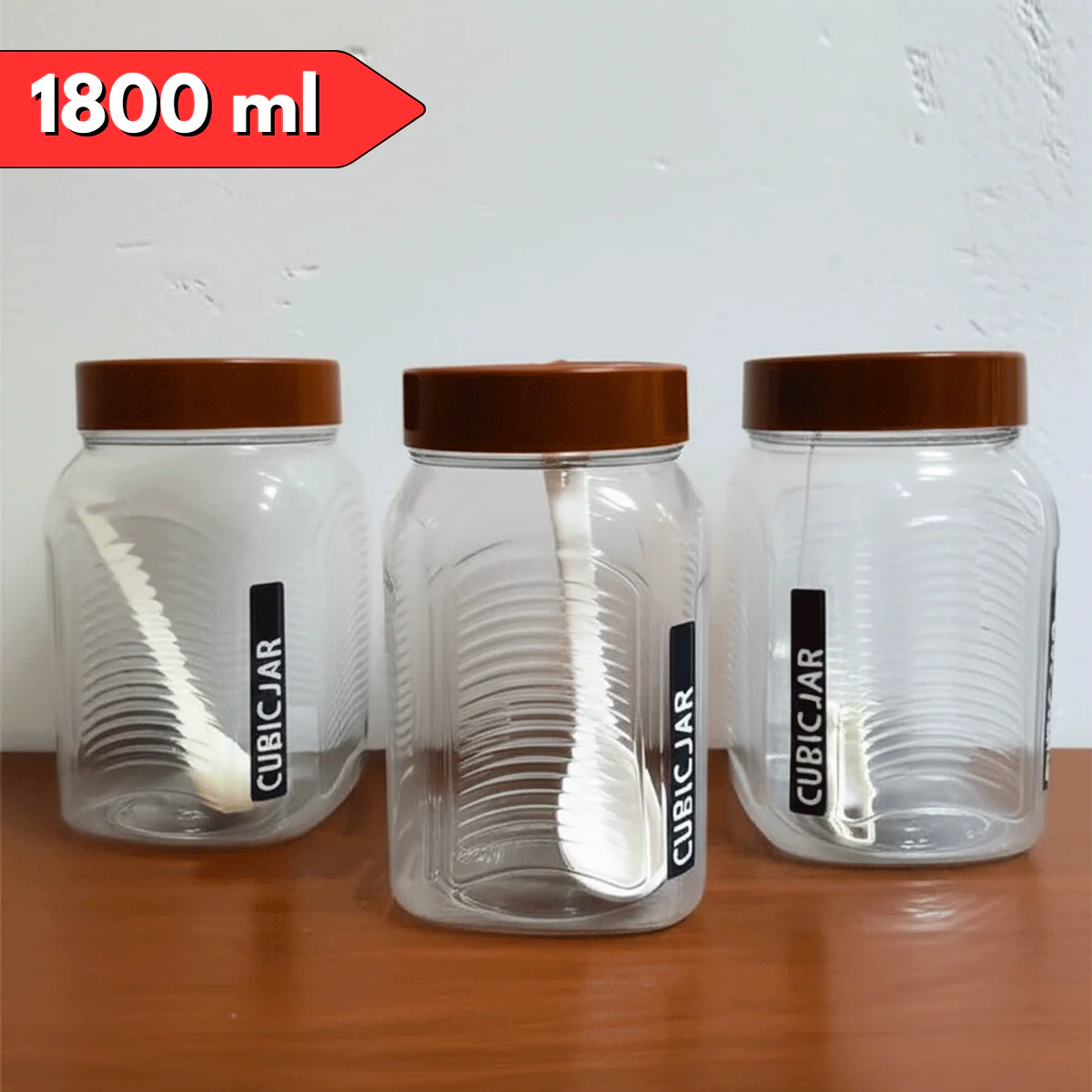 AM5912 Royal Premium Cubic Jar With Spoon Set β 1800ml (Pack of 3)