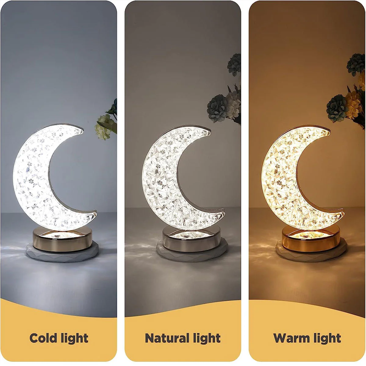 AM5942 Crystal Moon LED Table Lamp with USB Cable - Sensor 3 Color Modes - Image 3