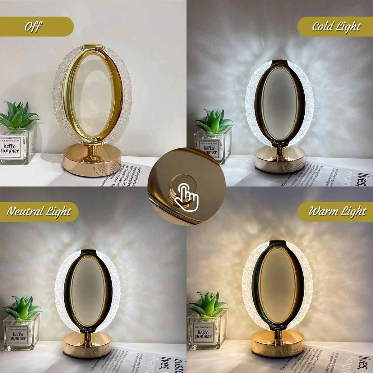 AM5943 Crystal Oval Shape LED Table Lamp with USB Cable - Sensor 3 Color Modes - Image 3