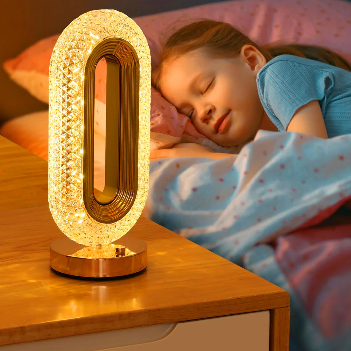 AM5944 Crystal Rounded Pill LED Table Lamp with USB Cable - Sensor 3 Color Modes - Image 2