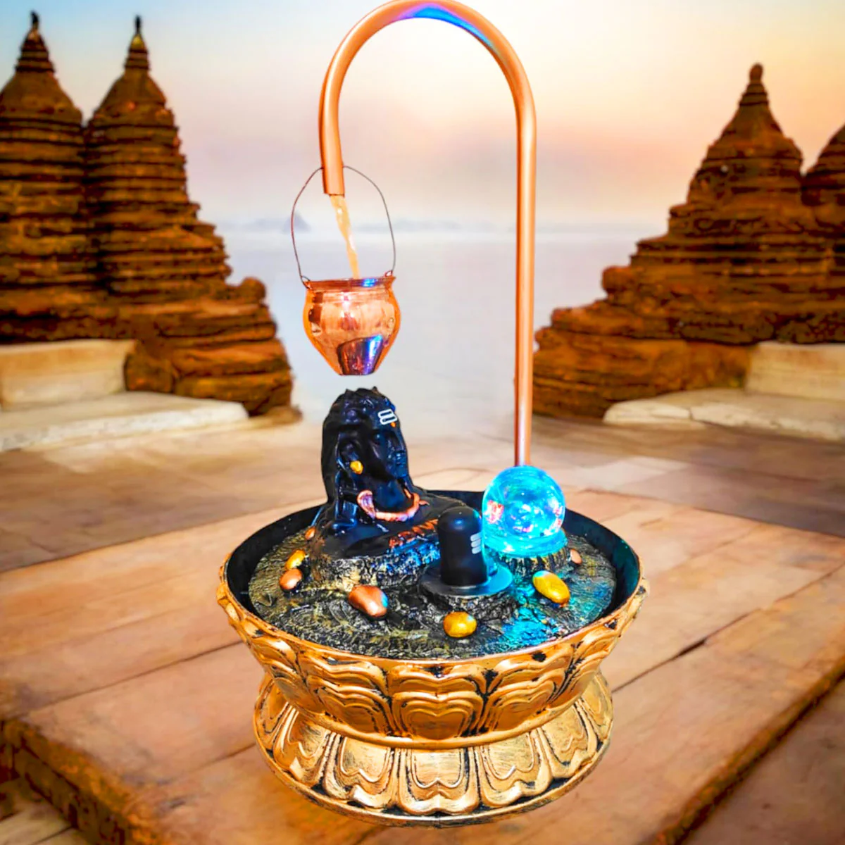 AM6054 Luxury Copper Adiyogi Shivling Water Fountain With Crystal Ball for Home Decor - Image 2
