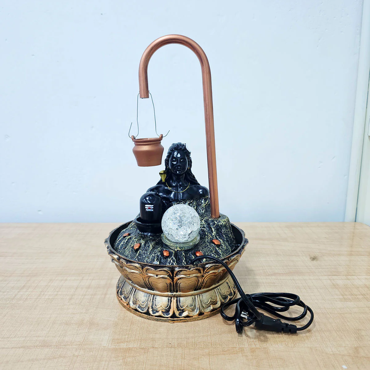AM6054 Luxury Copper Adiyogi Shivling Water Fountain With Crystal Ball for Home Decor - Image 4