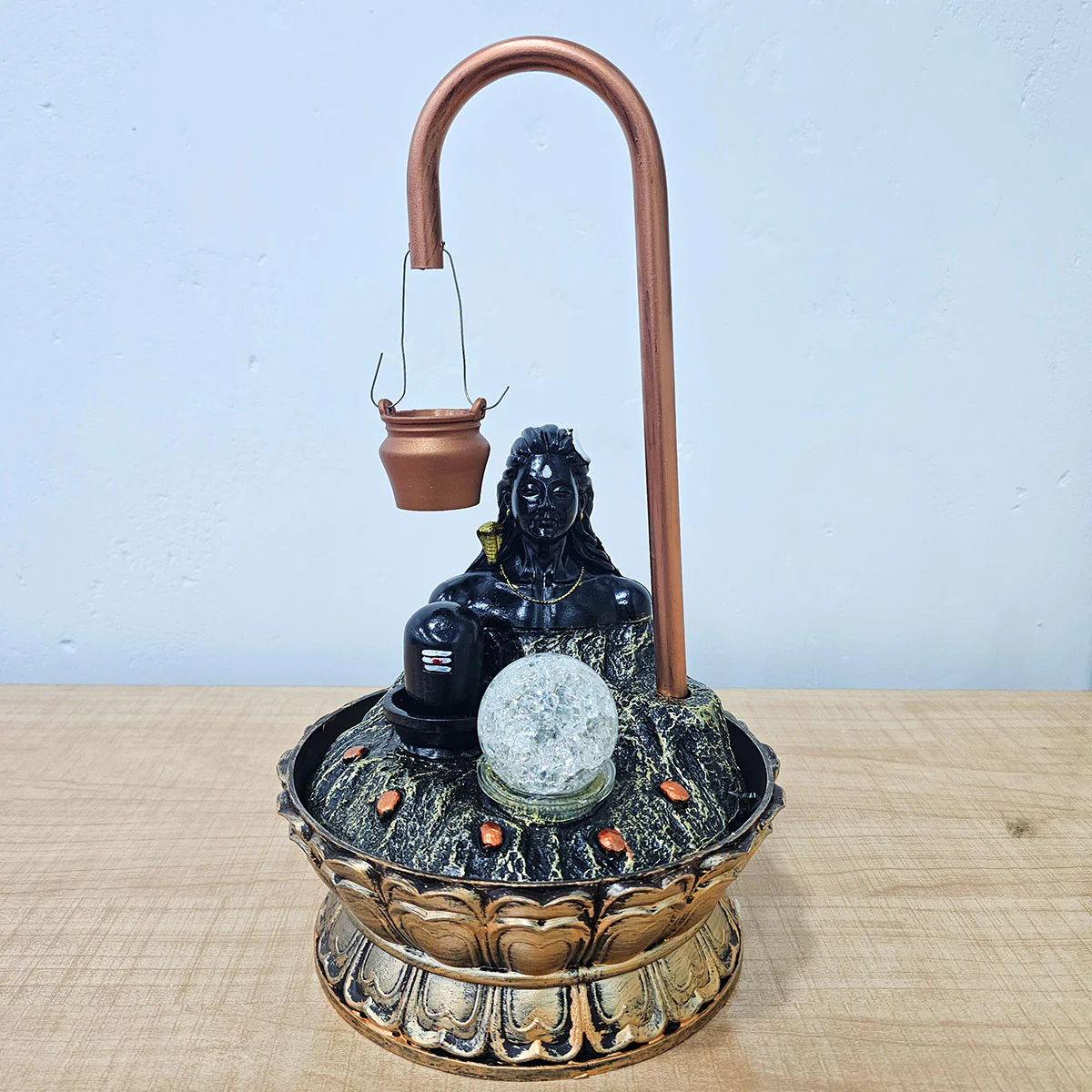 AM6054 Luxury Copper Adiyogi Shivling Water Fountain With Crystal Ball for Home Decor - Image 5