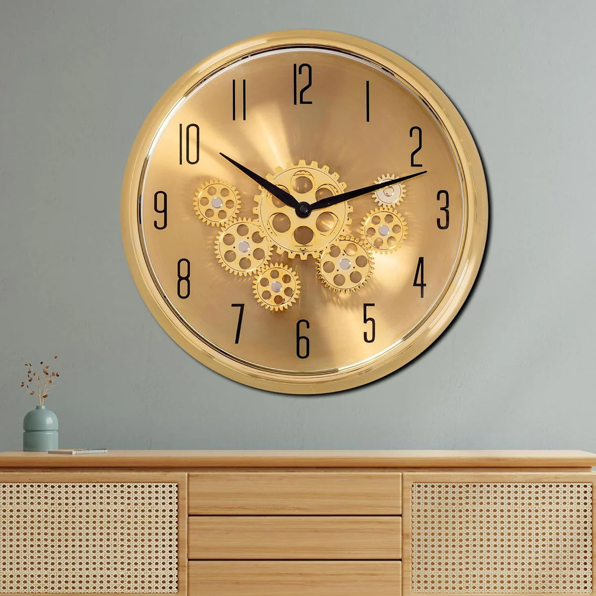AM5947 The Moving Hour Luxury Designer Analog Gold Wall Clock with Moving Gear Mechanism - Image 2