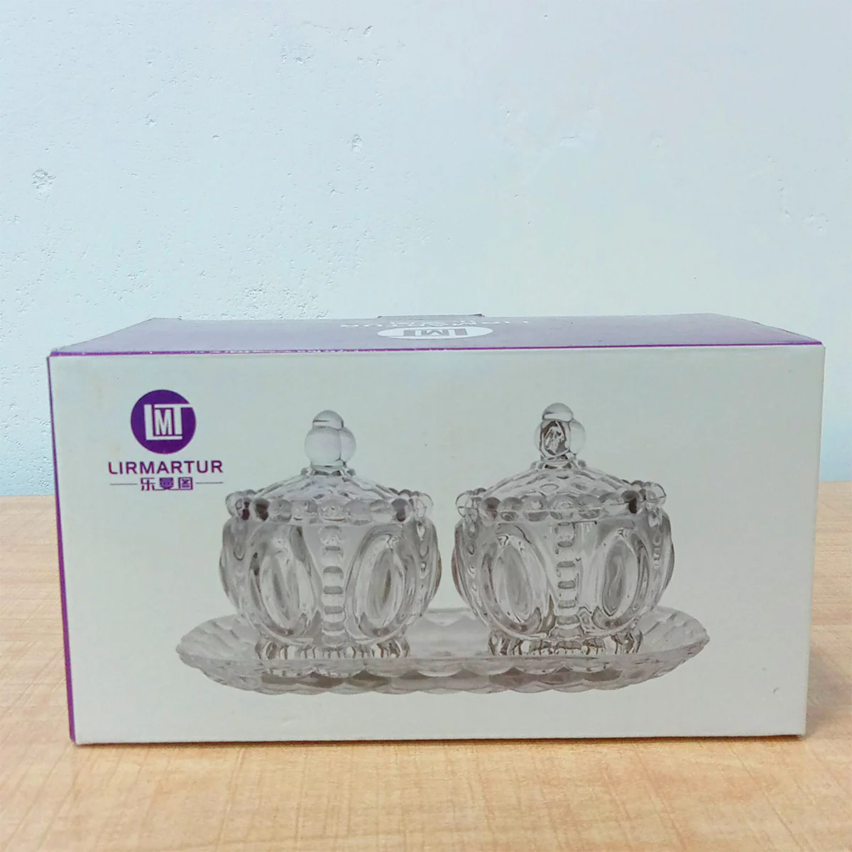 AM5971 Vintage Style Crystal Glass Candy Sugar jar Serving Bowl with Tray, Clear - Set of 3 Pcs - Image 7