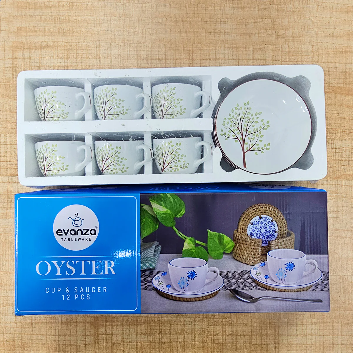 AM6002 Evanza Tableware Pearl & Oyster Cup & Saucer Set of 12 Pc - Image 2