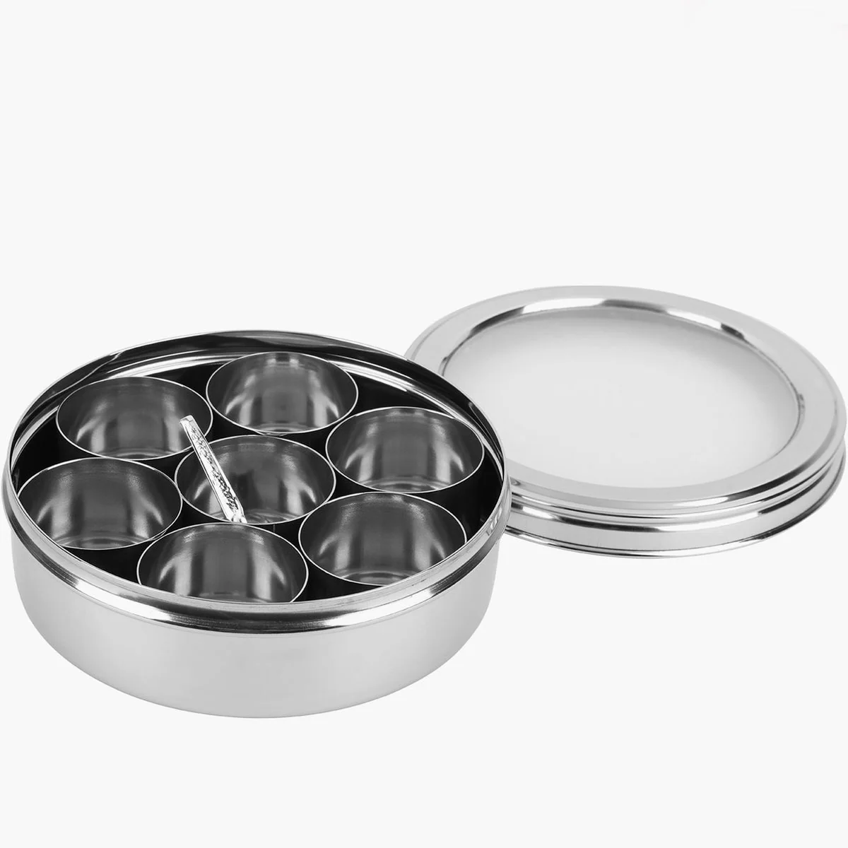 AM6005 Stainless Steel Spice Box with Glass Lid & Spoon – 7 Spice Containers - Image 2