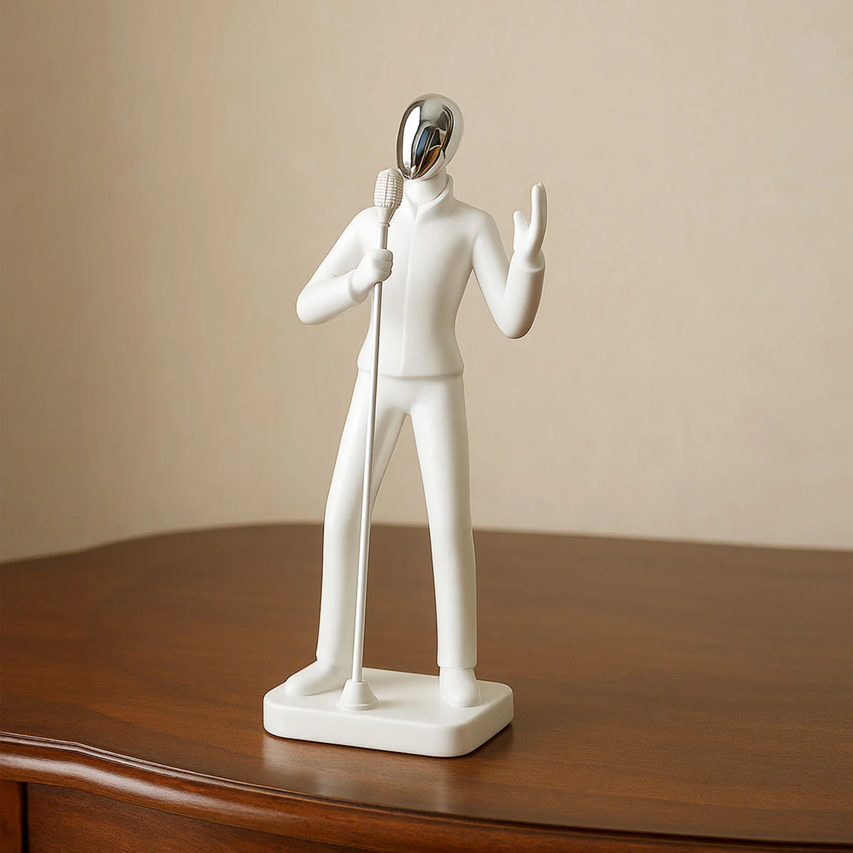 AM6133 Modern MicMan Singer Figurine Showpiece – White & Silver Decorative Idol - Image 2