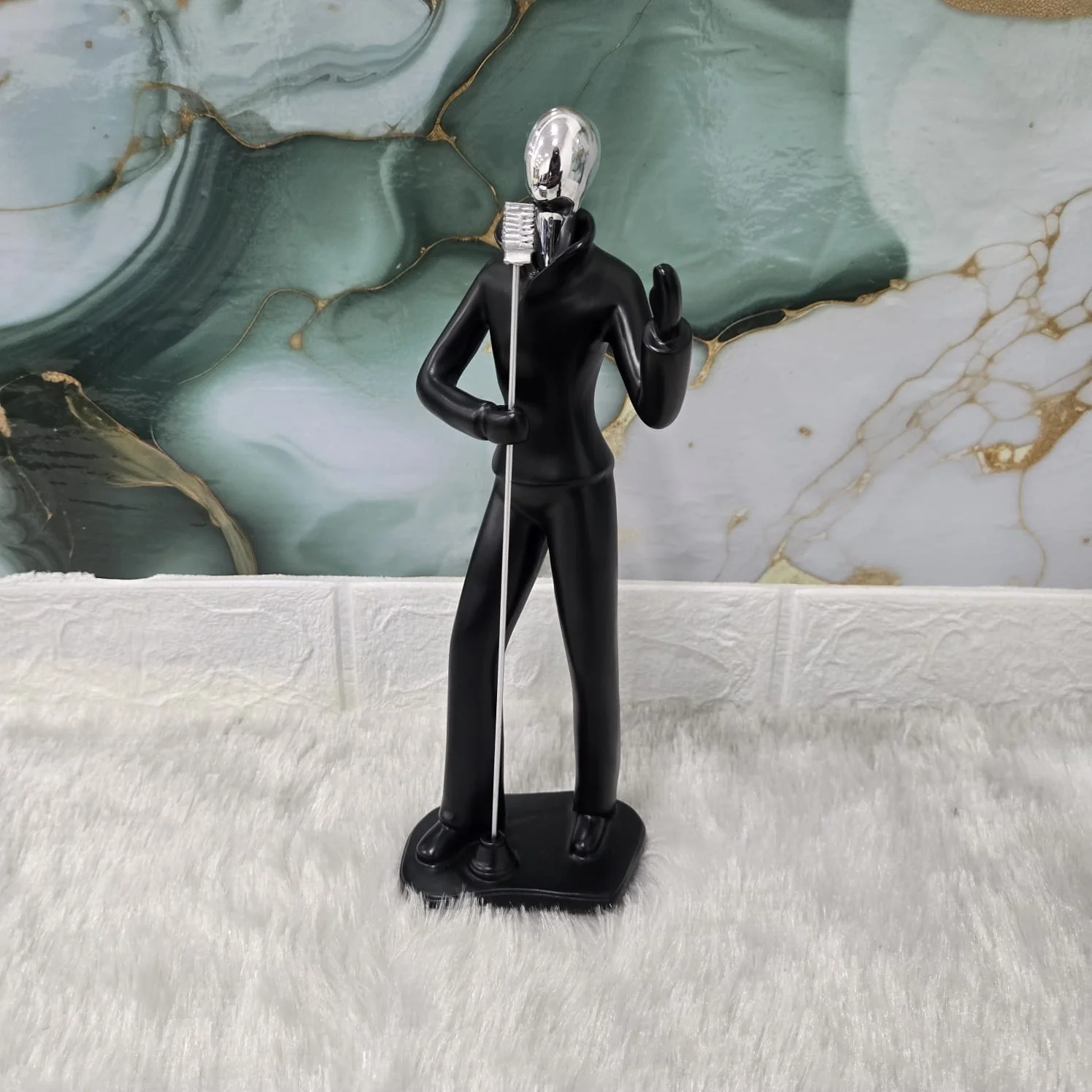 AM6133 Modern MicMan Singer Figurine Showpiece – White & Silver Decorative Idol - Image 9