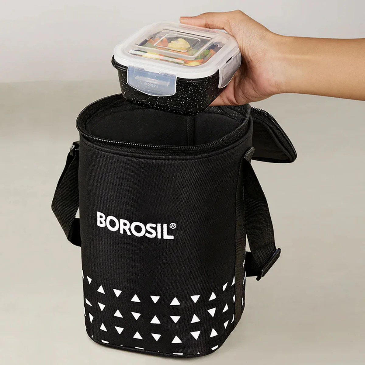 AM6187 Borosil Kube Black Glass Lunch Box, Round x 3 (Tall), Set of 3, 400ml - Image 3