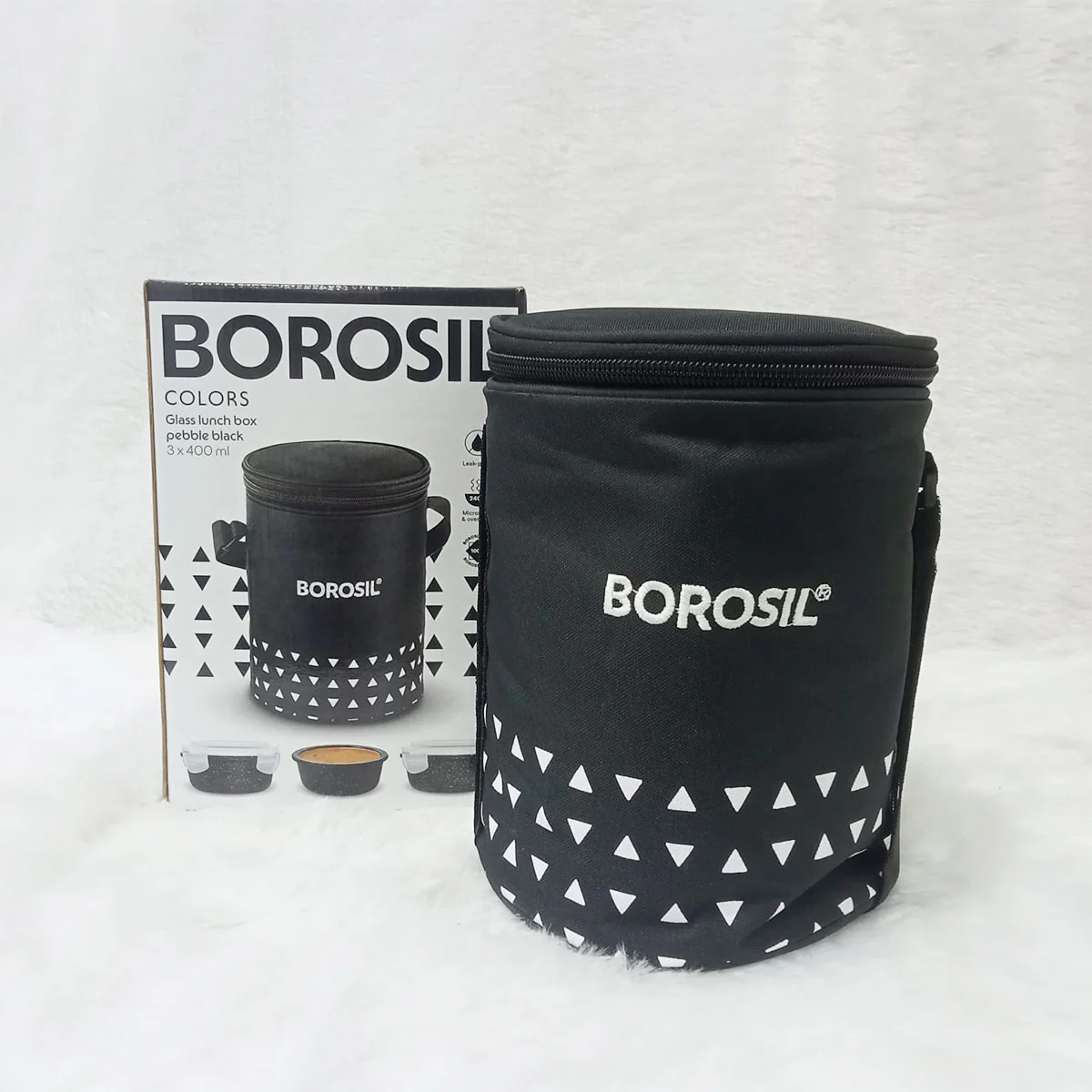 AM6187 Borosil Kube Black Glass Lunch Box, Round x 3 (Tall), Set of 3, 400ml - Image 6