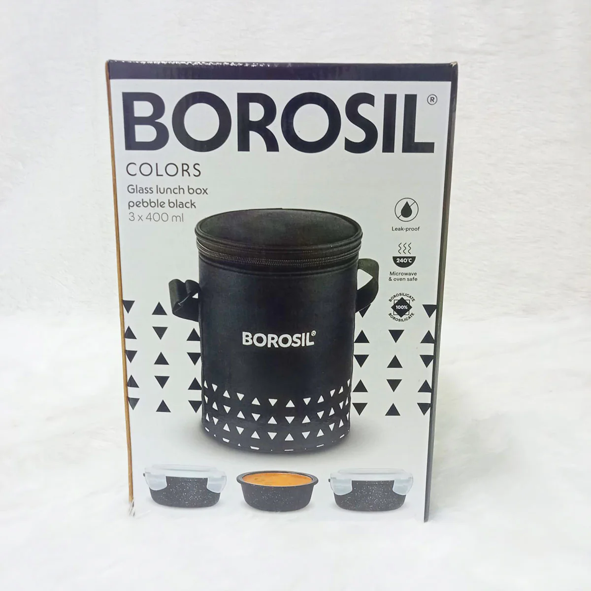 AM6187 Borosil Kube Black Glass Lunch Box, Round x 3 (Tall), Set of 3, 400ml - Image 7
