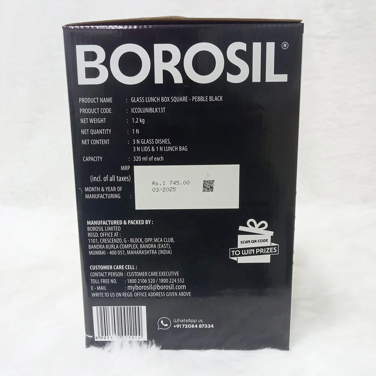 AM6189 Borosil Kube Black Glass Lunch Box, Square x 3 (Tall), Set of 3, 320ml - Image 8