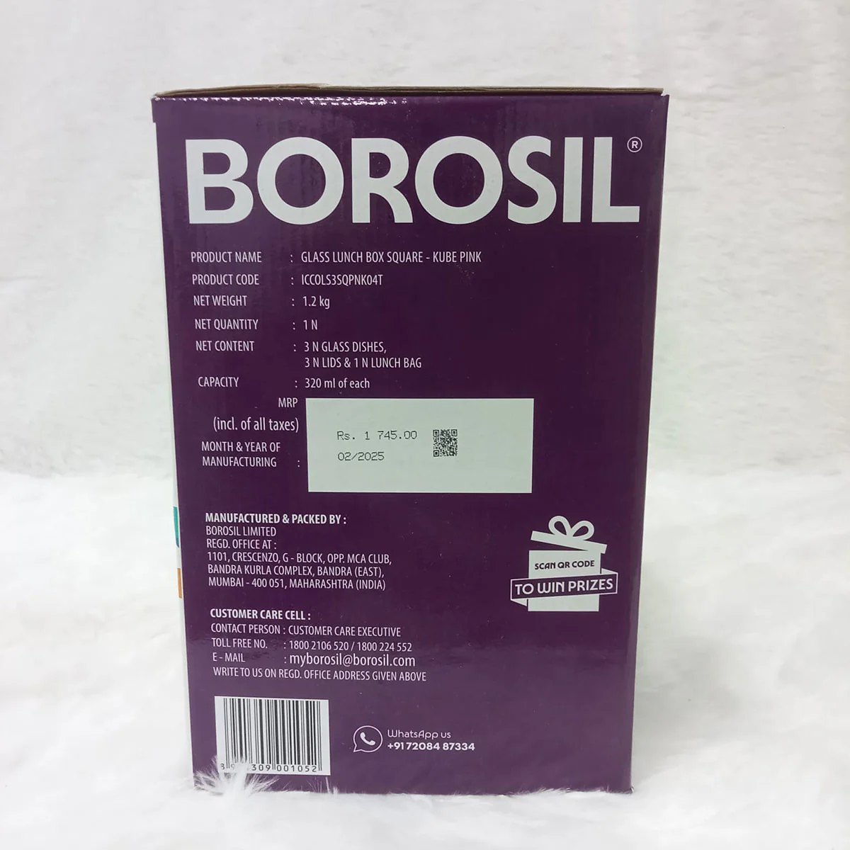 AM6190 Borosil Kube Pink Glass Lunch Box, Square x 3 (Tall), Set of 3, 320ml - Image 7
