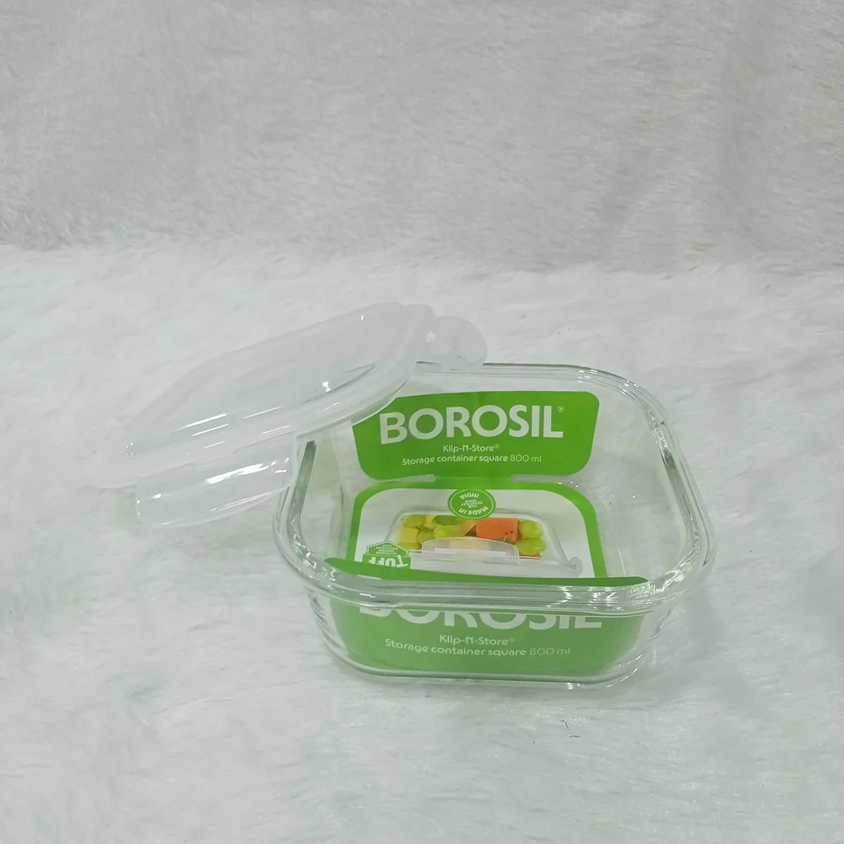 AM6194 Borosil Klip N Store Square Glass Container - 800 ml with Air Tight Lid - Image 2