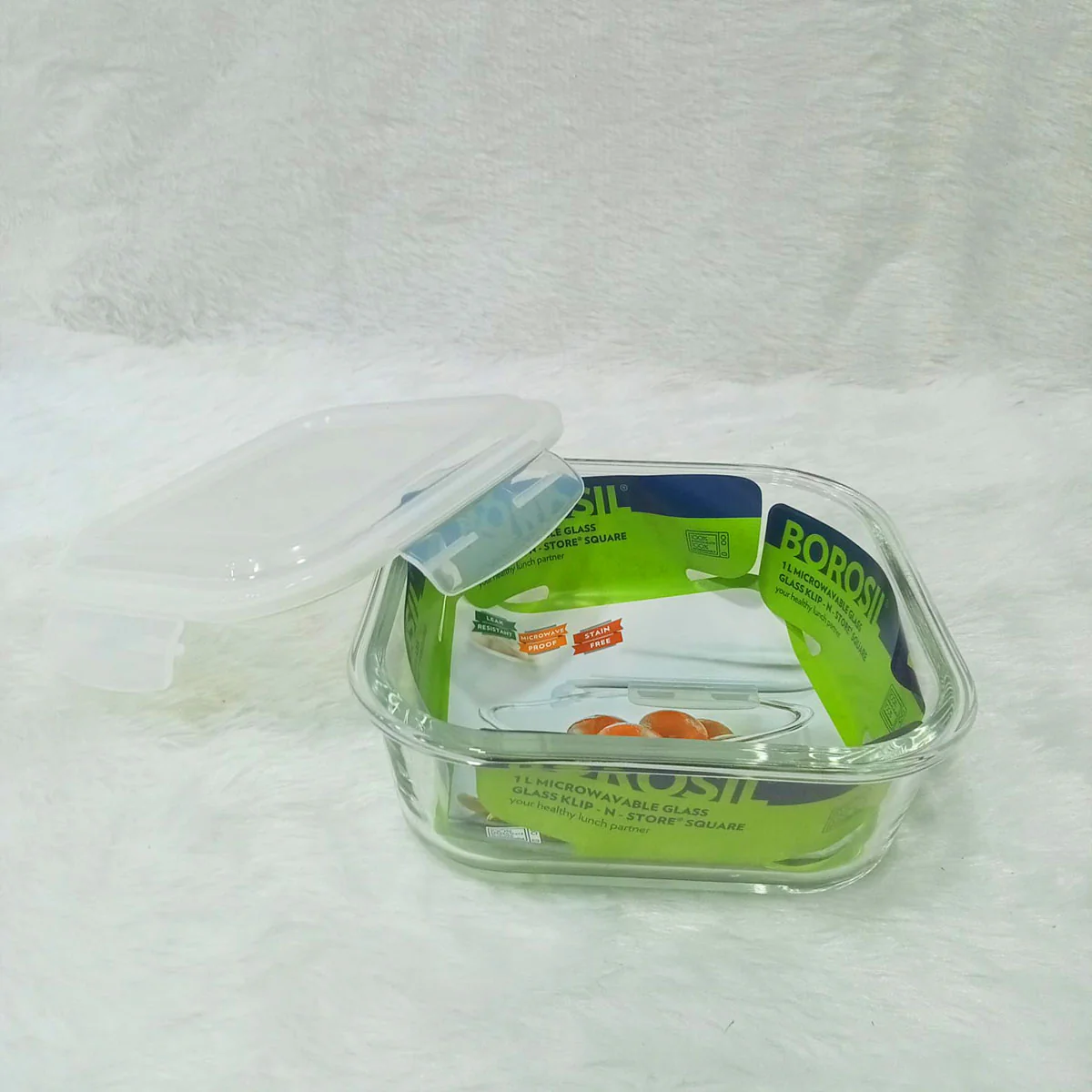 AM6195 Borosil Klip N Store Square Glass Container - 1 Ltr with Air Tight Lid - Image 3