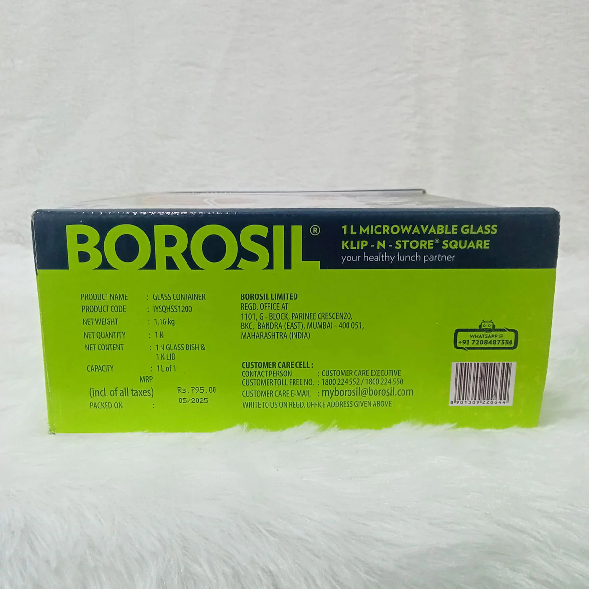 AM6195 Borosil Klip N Store Square Glass Container - 1 Ltr with Air Tight Lid - Image 5