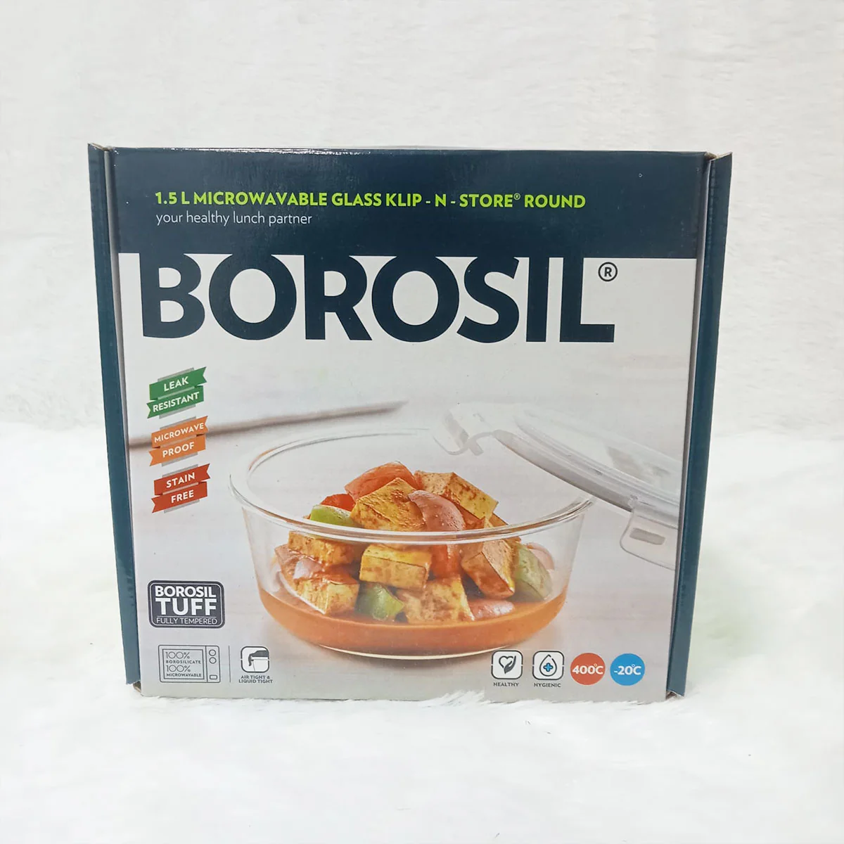 AM6198 Borosil Klip N Store Round Glass Container - 1.5 Ltr with Air Tight Lid - Image 4