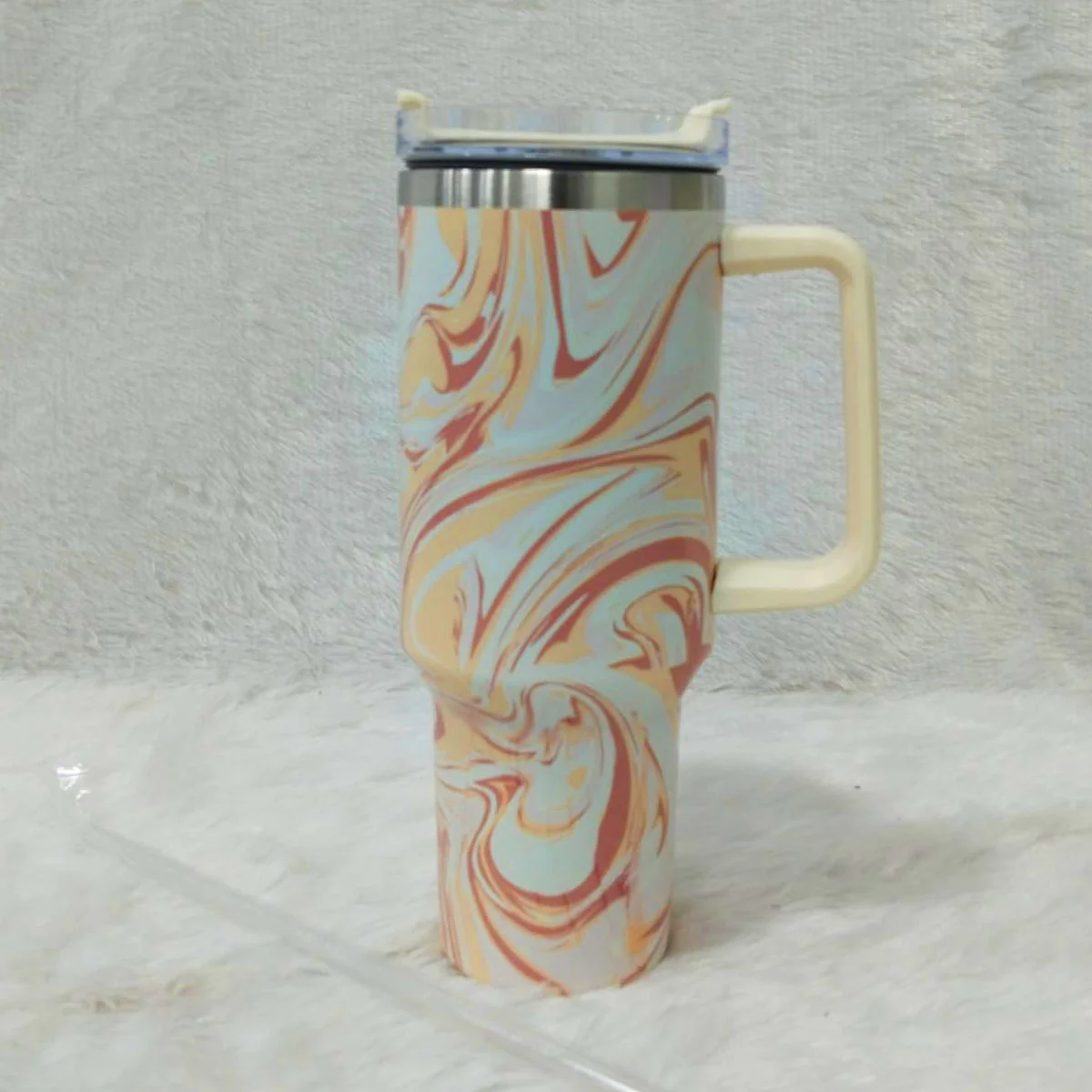 AM6258 Marble Swirl Stainless Steel Tumbler with Handle, Lid & Straw - Image 4