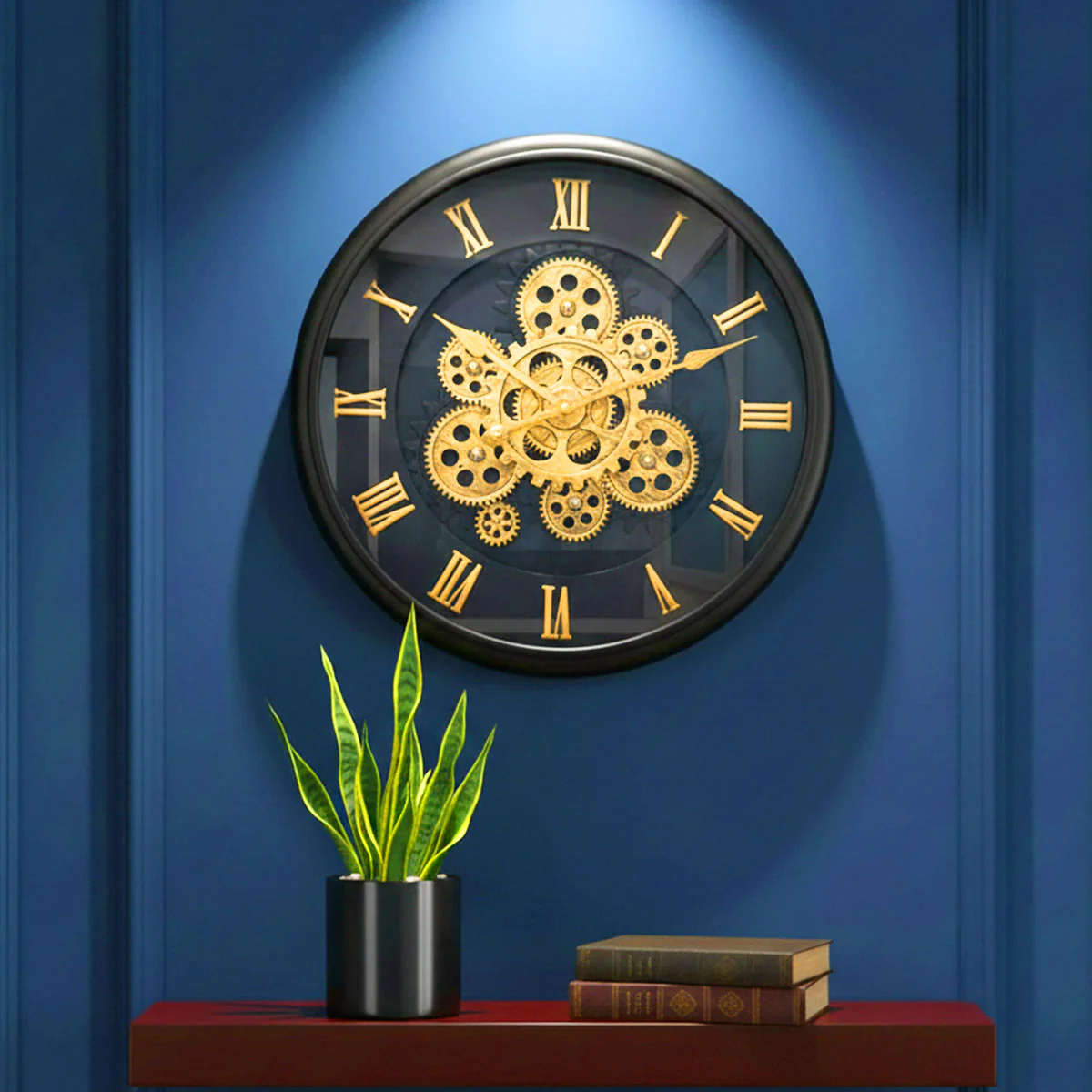 AM6250 Vintage Oversized Modern Rustic Black Wall Clock with Moving Gears Steampunk Clocks - Image 2