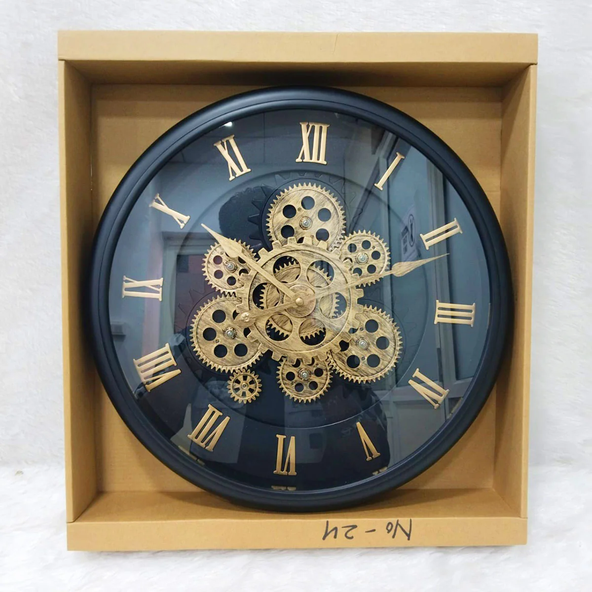 AM6250 Vintage Oversized Modern Rustic Black Wall Clock with Moving Gears Steampunk Clocks - Image 3